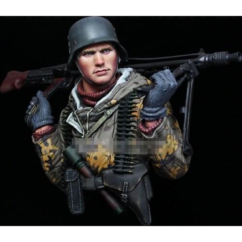 1/10 World War II machine gunner soldier, Resin Model Bust GK, Military theme, Unassembled and unpainted kit