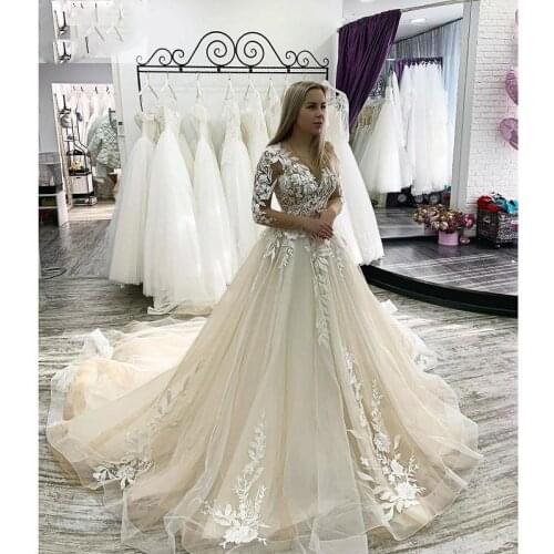 Illusion Scoop Neckline Wedding Dresses Lace Appliques A-line Floor Length Dress Bridal Gown Formal Plus Size Vestido De Noiva