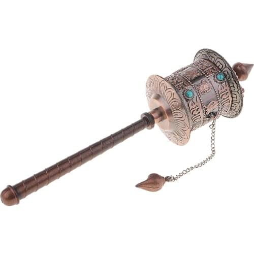 Tibetan Metal Buddhist Long Hand Held Prayer Wheel Om Mani Padme, Vintage Style