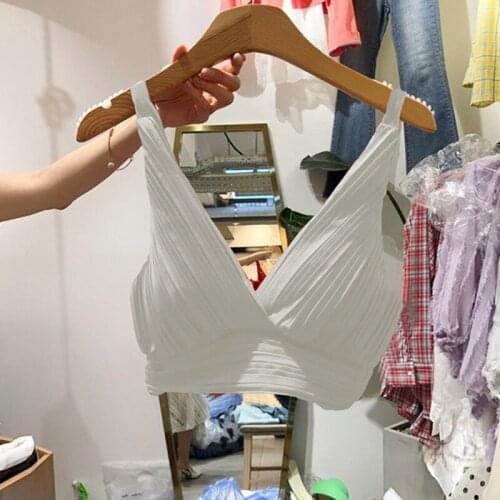 Camisole Womens Inner White Beautiful Backless Tank 2021 Summer New Design V-neck Pleated Top Femme