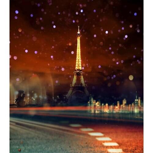 TR 8x8ft Paris Night View Backdrop Street Road Lighting Eiffel Tower Bokeh Shiny Sky Background for Wedding Photography Backdrop