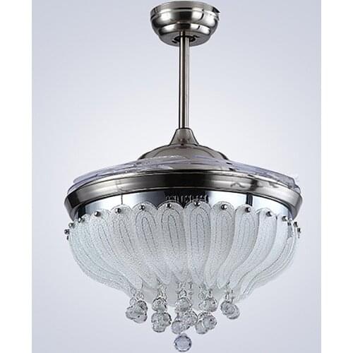 High quality Ceiling fan lamp Rose 42 inch LED crystal ceiling LIGHTS 85-265V Silvery Dimming remote control ceiling fan lamp
