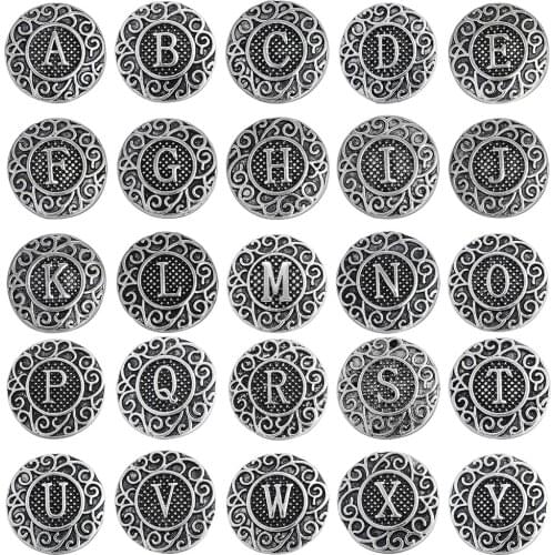 6pcs/lot Wholesale Snap Jewelry 18mm Initial A-Z Alphabet Letter Button Snaps Vintage Snaps Fit Snaps Button Bracelet Necklace