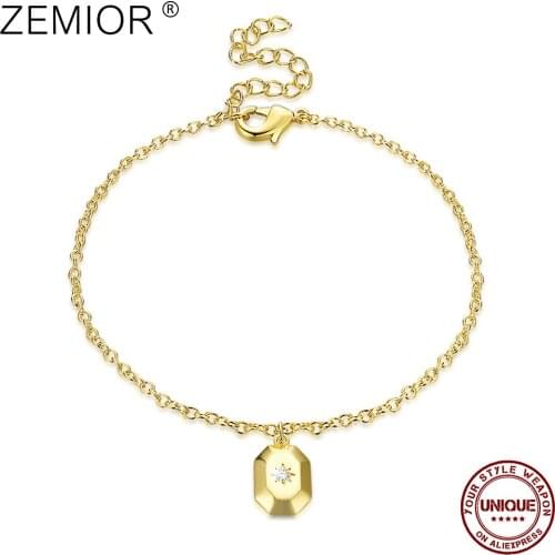 ZEMIOR Women Bracelet With Cubic Clear Zircon Golden Geometric Bracelets Fashion Jewelry Party Birthday Gift Send Girlfriend