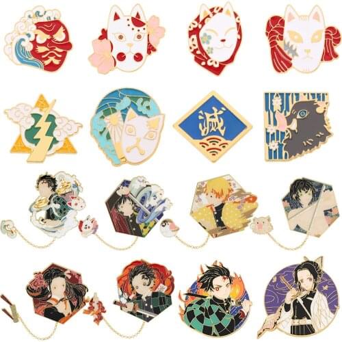 16 Styles Of Japanese Anime Brooch Demon Slayer Cosplay Prop Pin Diy Decoration Backpack Clothes Hat Gifts For Friend
