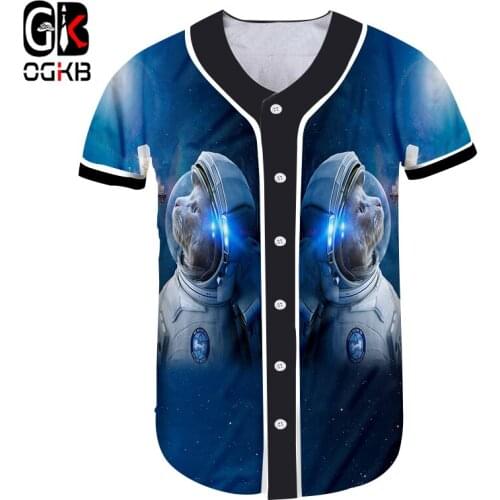 OGKB Women Tshirt For Summer Sexy Short Sleeve Cartoon Button Casual Shirt Tops Print Cat Astronaut Wholesale Feminina