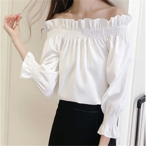 Lollars Summer Clothes Cotton Tee Shirt Full Sleeve T Shirt Women Ruffled Sleeve Fashion Work Blusa Loose