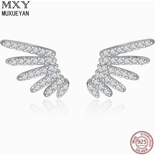 925 Sterling Silver Angel Wings Stud Earrings for women zircon party fine Jewelry gifts for girl 2021 trend MUXUEYAN
