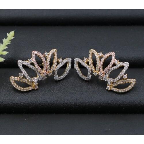 Lanyika Fashion Jewelry Delicate Geometric Hollow Leaf Earrings Stud Micro Pave for Banquet Wedding Daily Popular Gift