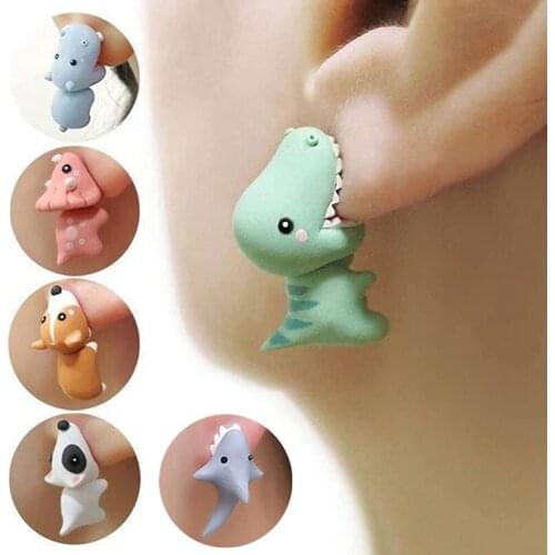New Korean Small Animal Dinosaur Earrings For Women Lovely Shark Metal Cute Mini Animal Earring Jewelry Gift