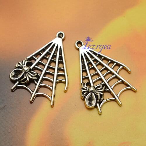 15pcs/lot--22x32mm Antique Silver Plated/Bronze Plated Spider Web Charms Halloween Pendants DIY Supplies Jewelry Accessories