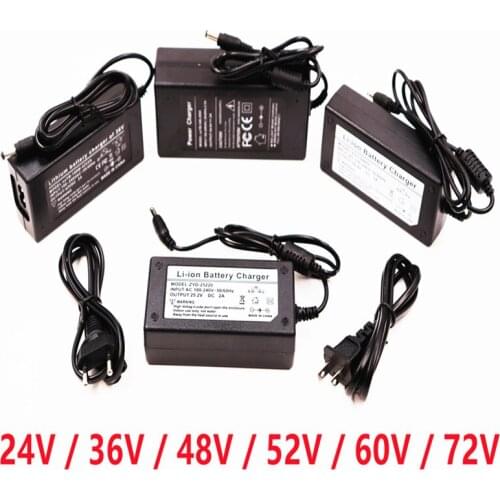 24V 36V 48V 52V 60V 72V Rechargeable Lithium ion Battery pack Charger 100~240V AC, used for Electric bicycle lithium Batteries