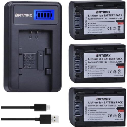 3Pcs NP-FH50 NPFH50 NP FH50 Battery + LCD USB Charger for Sony A230 A330 A290 A380 A390 HDR-TG1E TG3 TG5 TG7 DSC-HX1 DSC-HX200