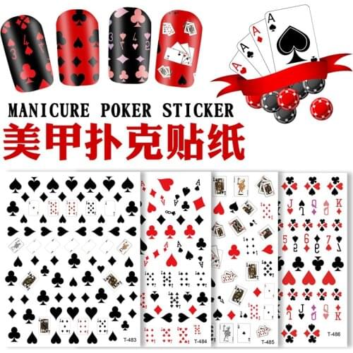 3D Poker Design Nail Art Stickers Playing Cards Nail Adhesive Decorations Spades Red Hearts Nail Decals Cute Nail Designs