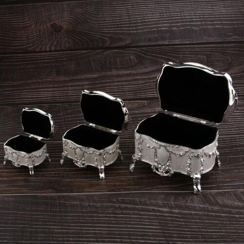 Antique Silver Zinc Alloy Box Mini Travel Jewelry Storage Showcase Display