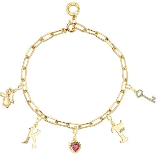 Valori Jewels Assorted Symbols, Zirconia Gemstone, Gold Plated, Sterling Silver Charm Bracelet
