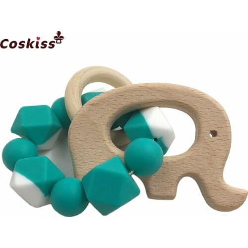 Beech Animals Nursing Bracelets Teething Wooden Food Grade Silicone Beads Rattles Toys Personalized Bracelets