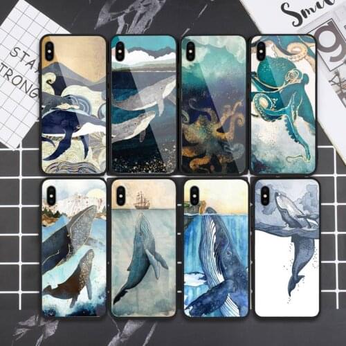 Cute art Whale octopus Phone Case Tempered glass For iphone 6 6S 7 8 plus X XS XR 11 12 mini PRO MAX