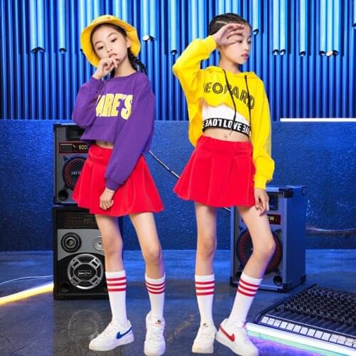 Kids Hip Hop Hoodies Ballroom Dancing Skirt Costumes for Girls Cropped Tops Jazz Dance Clothes Performance Show Skirt Stage Wear