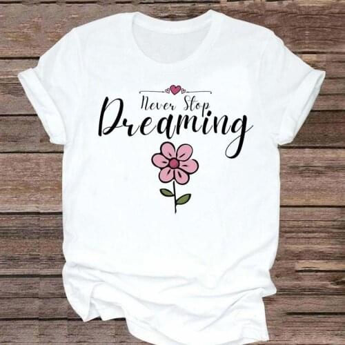 Women Fashion Flower Dream New Lady Print T Female Tee T-Shirt Cute 90s Graphic Short Sleeve Kawaii Clothes Tshirt Top