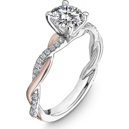 Huitan Delicate Two Tone Twist Women Rings Classic 4 Claw Design Shiny CZ Female Wedding Engagement Rings Romantic Girl Gift New