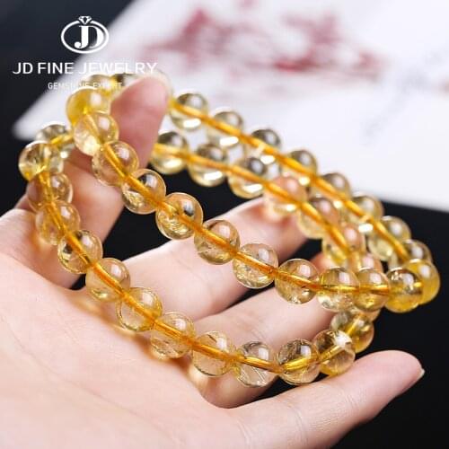 JD Full Size Natural Jewelry Yellow Citrines Stone Quartz Loose beads Bracelet Charms Yoga Men and Women Meditation Amulet
