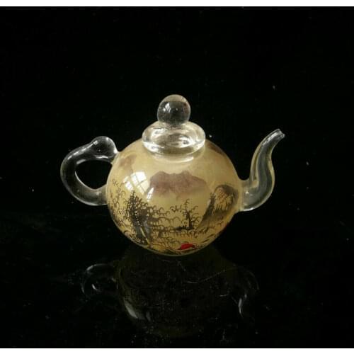 Chinese Collectible Glass Mini Teapot Inside Painting Mountain Home Decorations