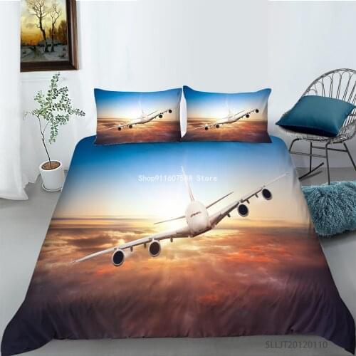 3D Airplane Digital Print Bedding Set Bed Set Queen Size Custom Home Textile 2/3pcs For Boys Kids Aircraft Duvet Cover Set
