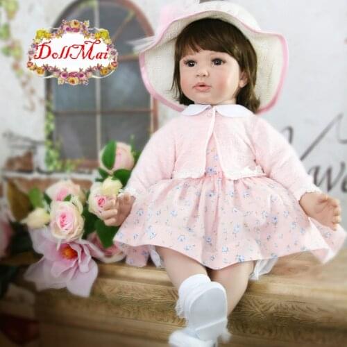 22"56cm Reborn babies dolls infant princess toddler pure pink dress summer girl realistic bebe alive Toys gifts collection