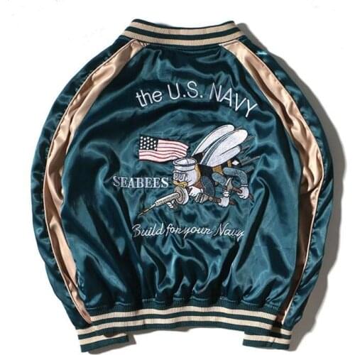 2019 women basic coats fashion bomber jacket men Reversible both sides Satin Embroidery brand clothing plus size Outerwear