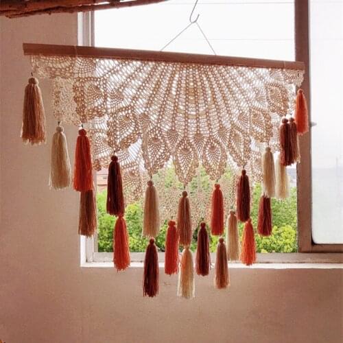 Macrame Wall Tapestry Bohemian Curtains Handmade Vintage Lace Tassel Tapestry Boho Decor Hanging Decoration for Bedroom