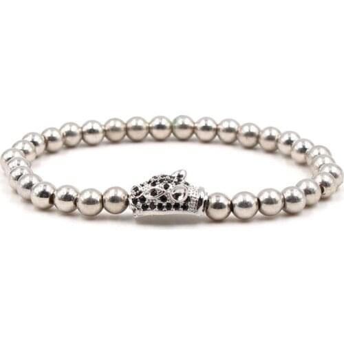 Fashion silver ye2 elastic adjusted Tiger head Copper bead micro pave cz zircon cubic zirconia ball Jewelry Bracelet