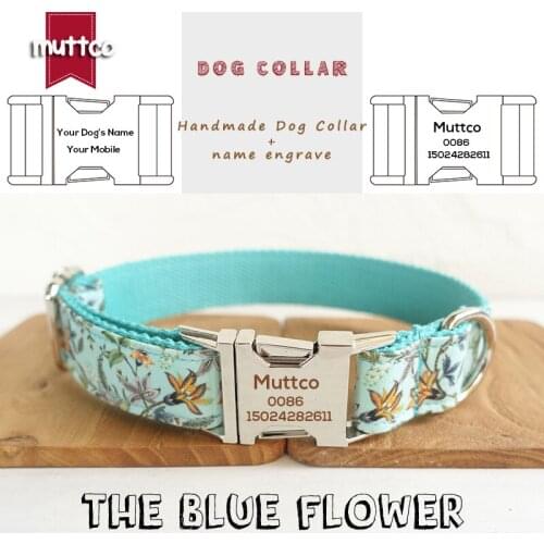 MUTTCO retailing creative fresh style dog collars THE BLUE FLOWER Anti-lost handmade adjustable dog collar 5 sizes UDC060