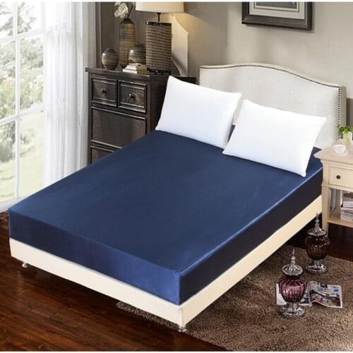 Soft Plain Silk Fitted Sheet Satin Bed Cover Home Bedroom Bedsheet Twin Queen King Size 153*203 Bedspread Bed Sheets Drap Housse
