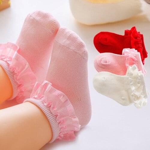 0-12 Months Newborn Baby Socks Solid Color Cotton Ruffle Baby Girl Socks Princess Infant Lace Short Socks Spring Autumn