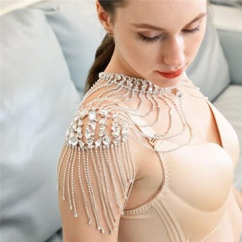 New Luxury Bridal Shoulder Chains Noble Wedding Body Chian Big Necklace Jewelry Full Rhinestone Women Necklaces Body Chain