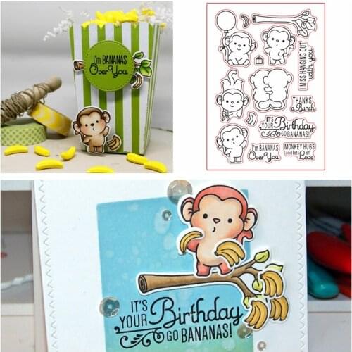 Monkey Hugs And Lots Of Love Clear Stamps For DIY Card Making Monkey+Phrases Kids Transparent Silicone Stamp new 2019