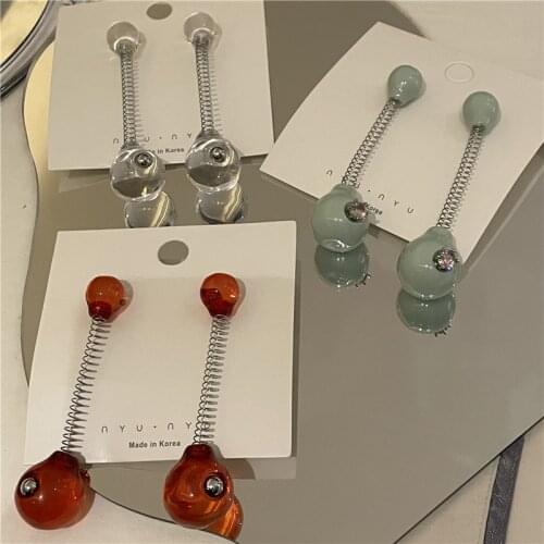 Origin Summer Stylish Transparent Resin Sandbag Hanging Earrings for Women Shiny Rhinestone Spring Drop Dangle Earrings Brincos