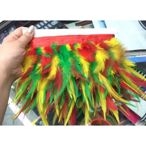 Feathers crafts! 10Yards/lot! 4-6“ 10-15cm height Multicolor Rooster Hackle Feather Trim,Rooster Feather Fringe,Feather Ribbon