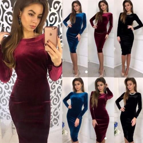 Women Dress Female Hot Sale Fashion Long Sleeve High Waist Backless Evening Party Velvet Bandage Bodycon Autumn Pencil Clothing