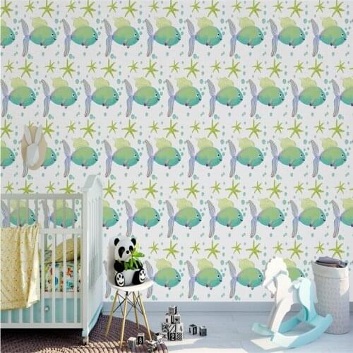 Custom Baby Wallpaper Cartoon Fish Underwater World Photo Wall Mural Kids Room Decor Thicken Mural Wallpaper Bedroom Kitchen