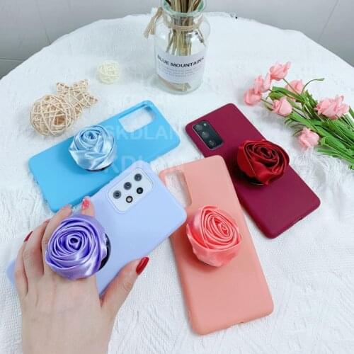 3D Rose flower Stand holder phone case for Redmi Note 10 Pro note 8T 9 8 7 6 5 Pro POCO M3 Pro Candy Color TPU Shockproof Cover