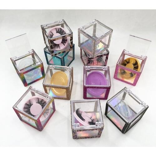 Luxury Diamond Design Lash Packaging Box for 5D Long Dramatic Mink Eyelashes Rhinestone Cube Case Without Lashes