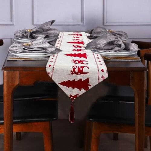 Christmas Linen Table Cloth with Tassel Home Party Dinner Non-slip Table Cover Antifouling Tablecloth Party Holiday Home Decor