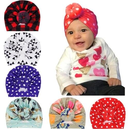 Newborn Hat Toddler Baby Boy Girl Turban Cotton Beanie Knot Dot Cap Flower Donut Infant Plaid Hats Soft Caps Accessories MZ025