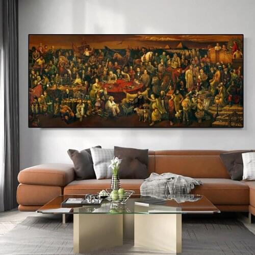 Modern Art Oil Painting World Celebrity Canvas Painting Big Family Party Painting Wall Art Poster Home Living Room Decoration