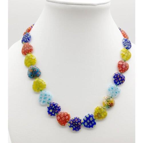 3PCS Millefiori Lampwork Glass Murano Heart Beads Necklace CHIC