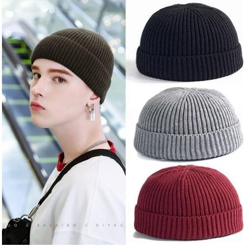 Thickened Women Solid color Beanie Hat Ribbed Knitted Cuffed Winter Hat Warm Short Beanie Casual Solid Men Portable Melon Cap