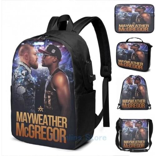 Funny Graphic print mcgregor vs mayweather fight USB Charge Backpack men School bags Women bag Travel laptop bag