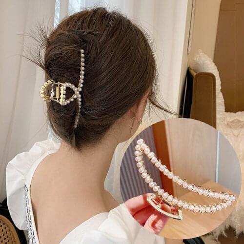 New Women Elegant Luxury Crystal Pearls Geometric Big Metal Hair Claws Sweet Headband Hair Clip Hairpin Fashion Hair Accessories